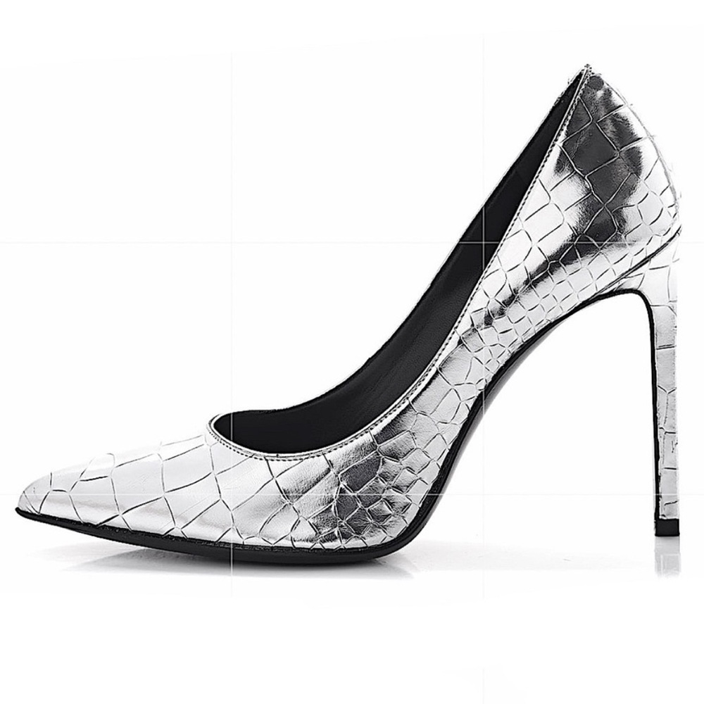 Saint Laurent Silver Metallic Crocodile Pumps